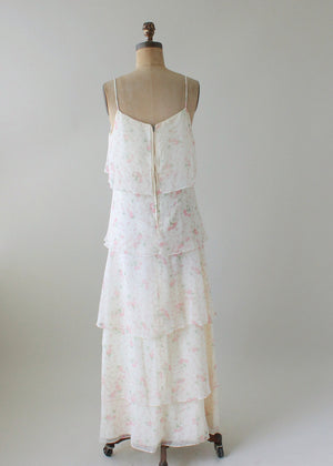 Vintage 1970s Tiered Floral Garden Party Dress