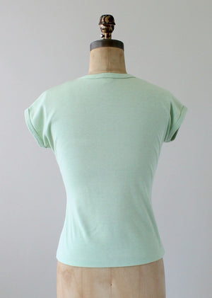 Vintage 1970s Mint Green Tropical Babydoll Shirt