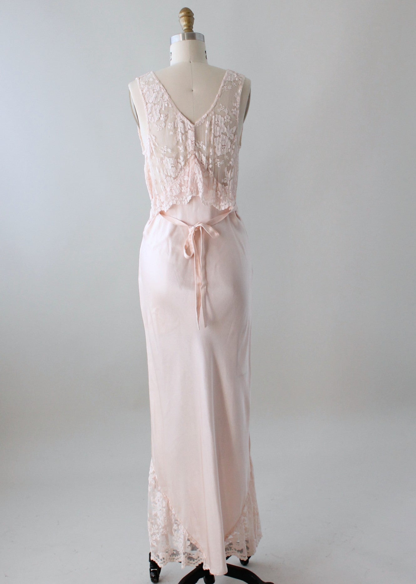 Vintage 1970s Sexy Pale Pink Rayon and Lace Gown