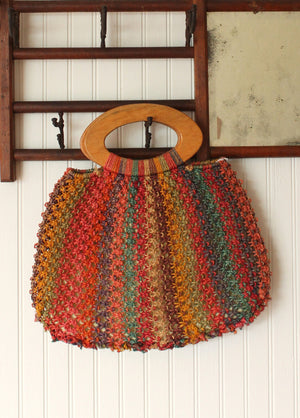 Vintage 1970s Color Striped Woven Straw Purse