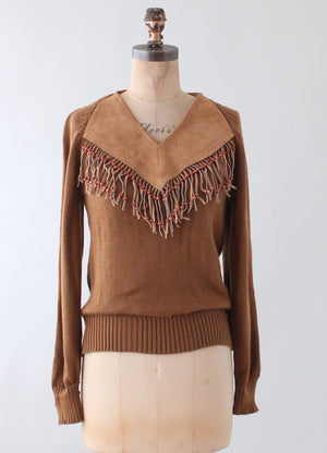 Vintage 1970s Suede Fringe Sweater