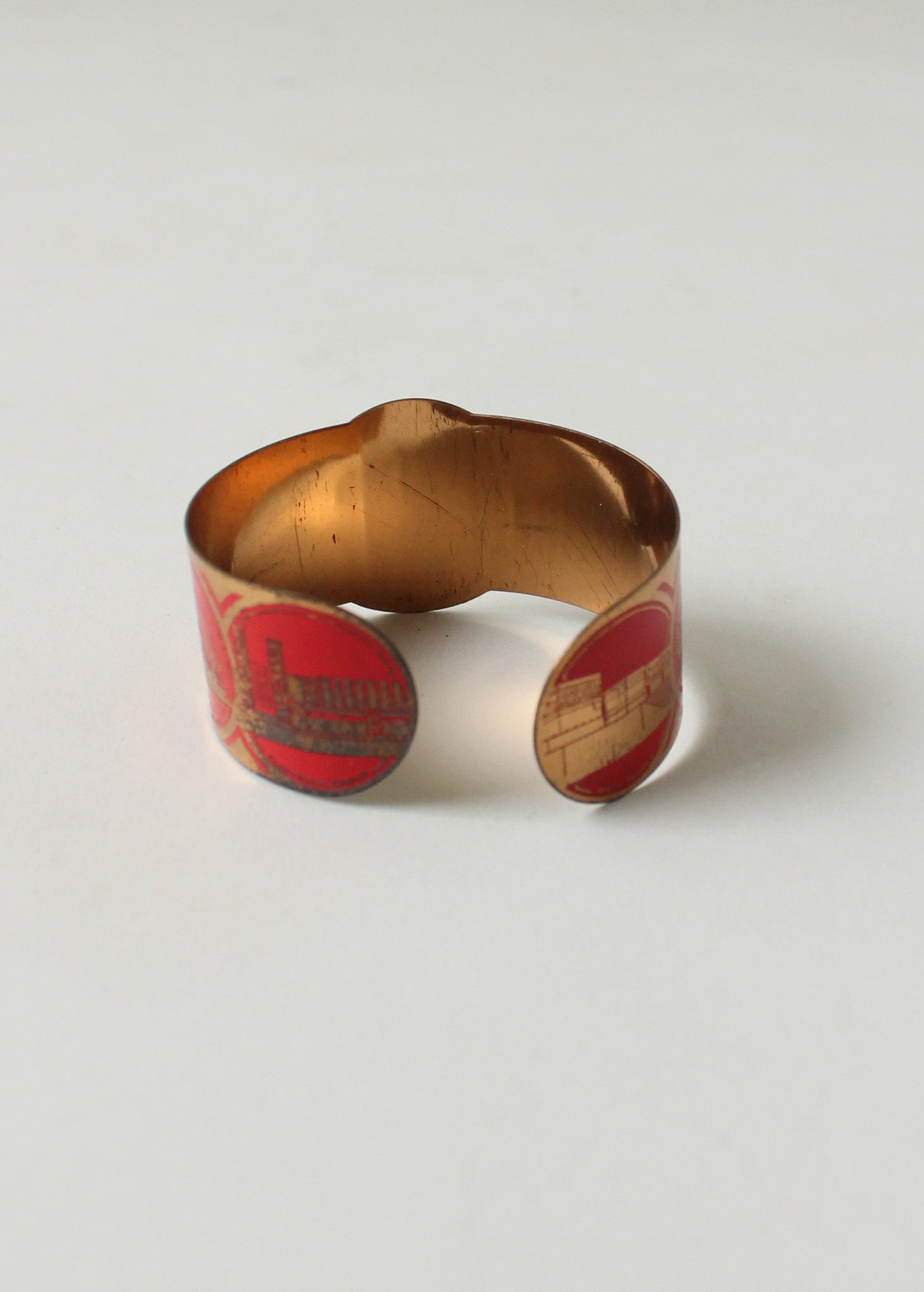 Vintage 1930s Chicago World's Fair Red and Brass Bangle