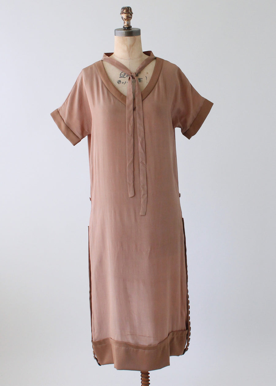 Vintage 1920s Brown Silk Day Dress with Duster Coat