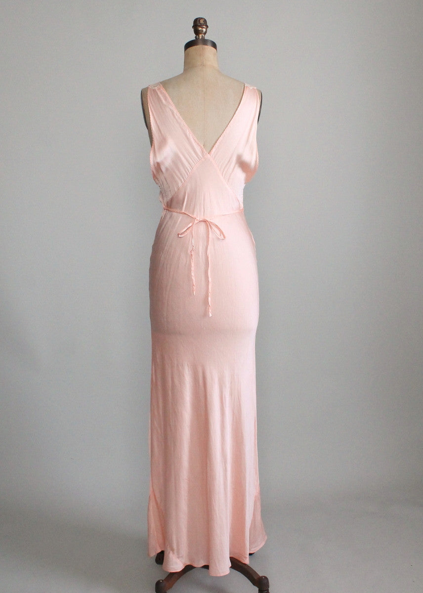 Vintage 1940s Pink Rayon and Lace Shirred Front Gown
