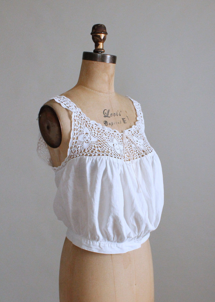 Vintage Edwardian Cotton and Crochet Fitted Waist Corset Cover - Raleigh  Vintage