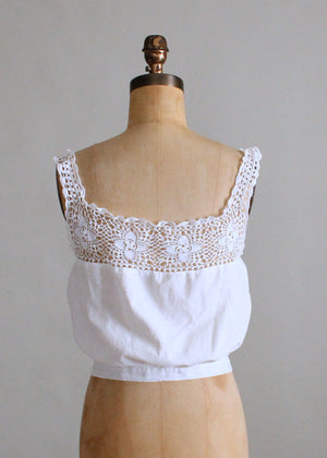 Vintage Edwardian Cotton and Crochet Fitted Waist Corset Cover