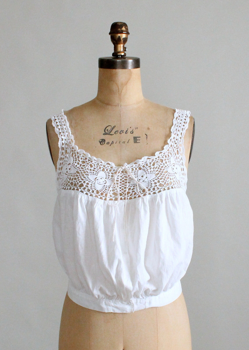 Vintage Edwardian Cotton and Crochet Fitted Waist Corset