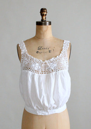 Vintage Edwardian Cotton and Crochet Fitted Waist Corset Cover