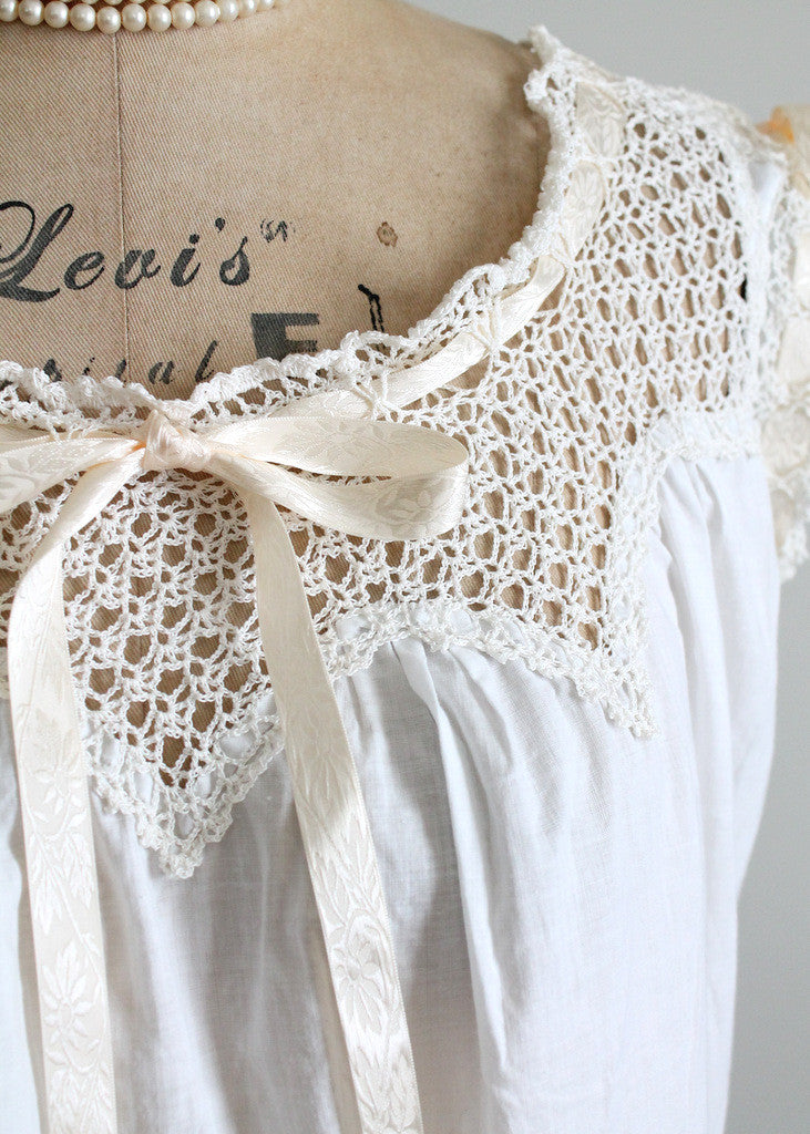 Antique 1910s Edwardian Cotton and Crochet Top