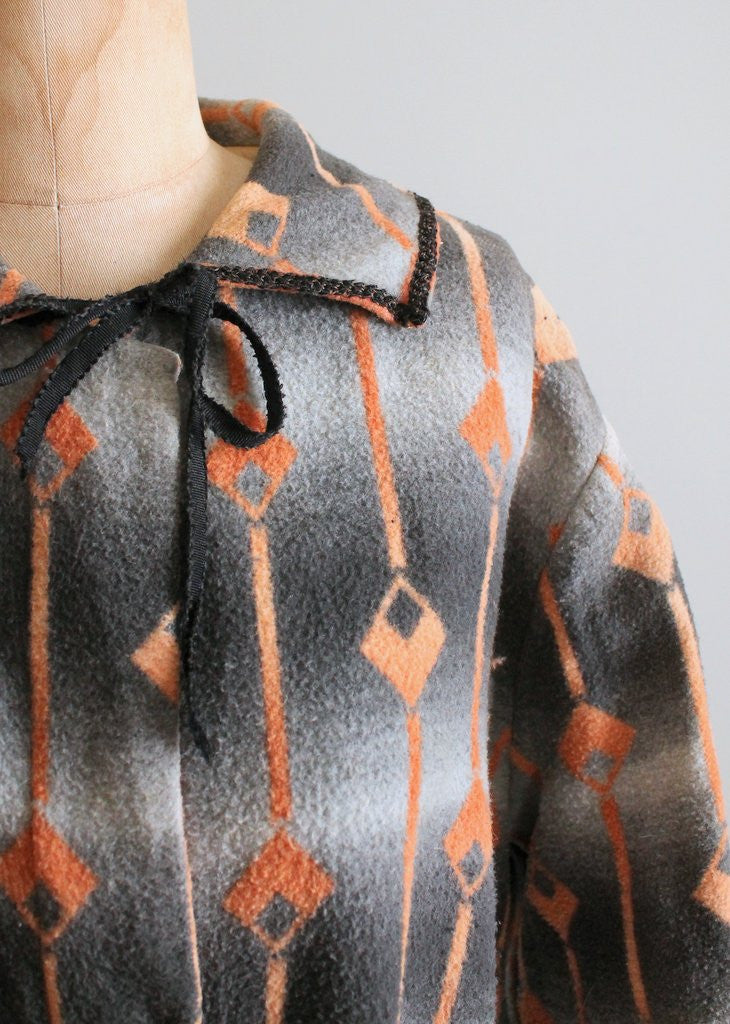 Vintage 1920s Art Deco Wool Blanket Robe
