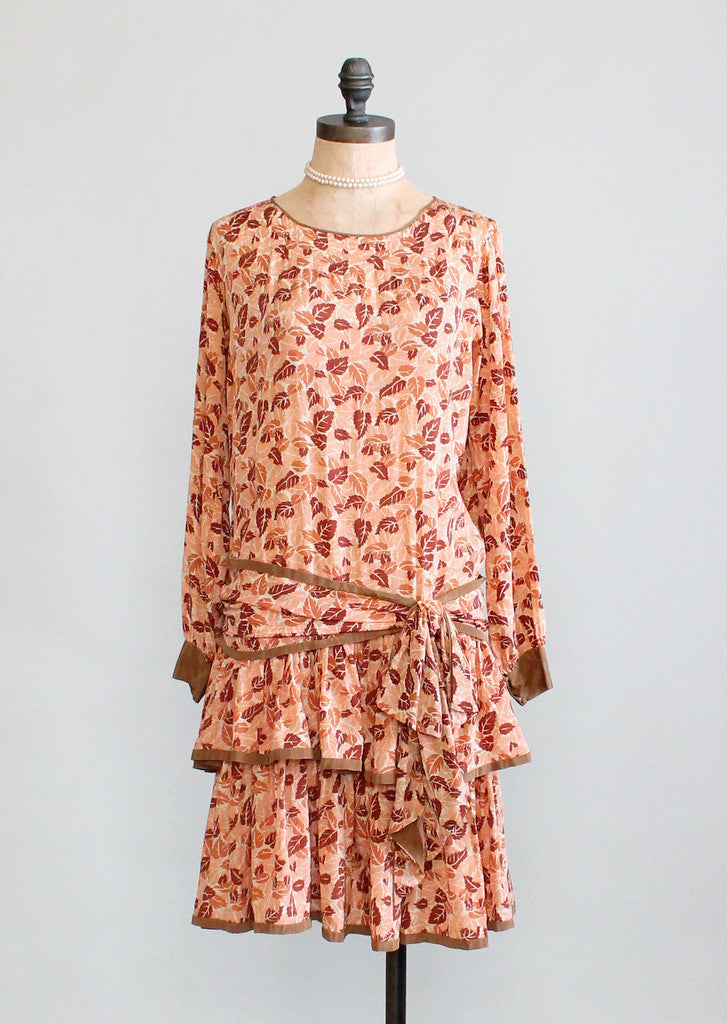 Vintage 1920s Falling Leaves Silk Flapper Dress - Raleigh Vintage Vintage 1920s Falling Leaves Silk Flapper Dress - Raleigh Vintage