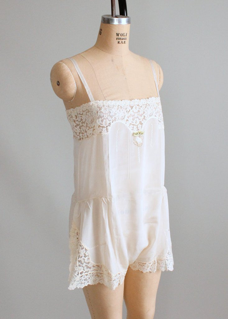 Vintage 1920s Silk and Lace Betty Jane Onesie NOS