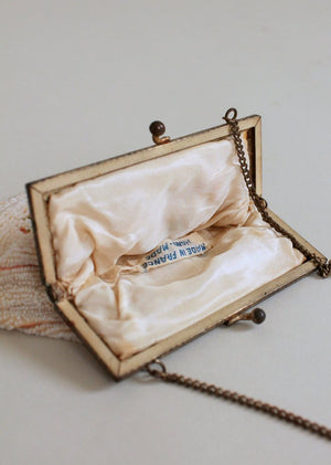 Vintage 1920s French Micro Bead and Crewel Purse