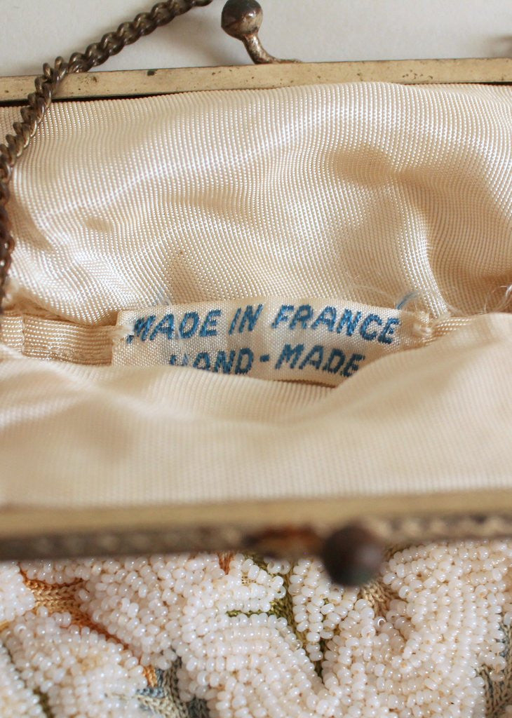 Vintage 1920s French Micro Bead and Crewel Purse