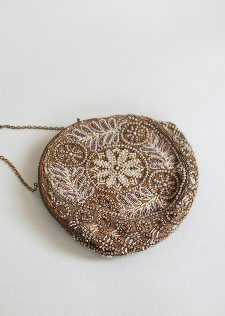 Vintage 1920s French Beaded Round Purse
