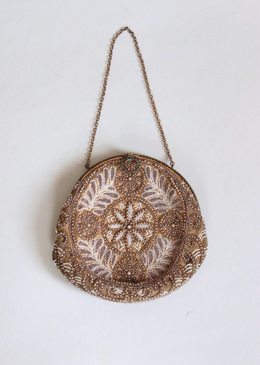 Vintage 1920s French Beaded Round Purse