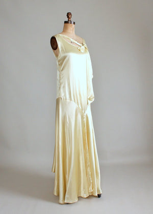 Vintage 1920s Golden Liquid Satin Flapper Evening Dress