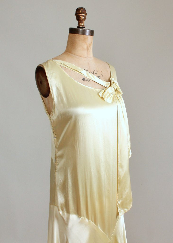 Vintage 1920s Golden Liquid Satin Flapper Evening Dress