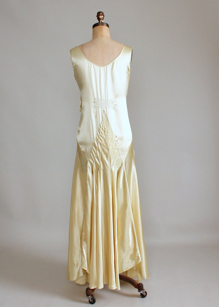 Vintage 1920s Golden Liquid Satin Flapper Evening Dress