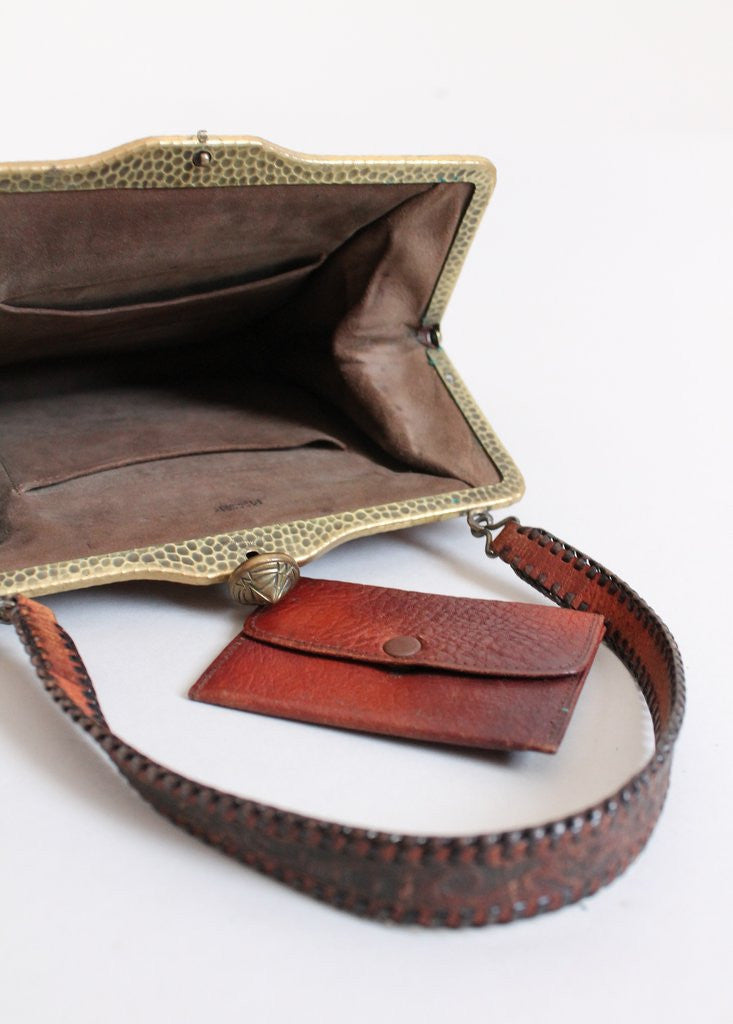 Vintage 1920s Meeker Tooled Leather Purse with Celuloid Clasp
