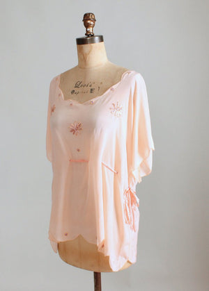 Vintage 1920s Embroidered Silk Drawstring Blouse