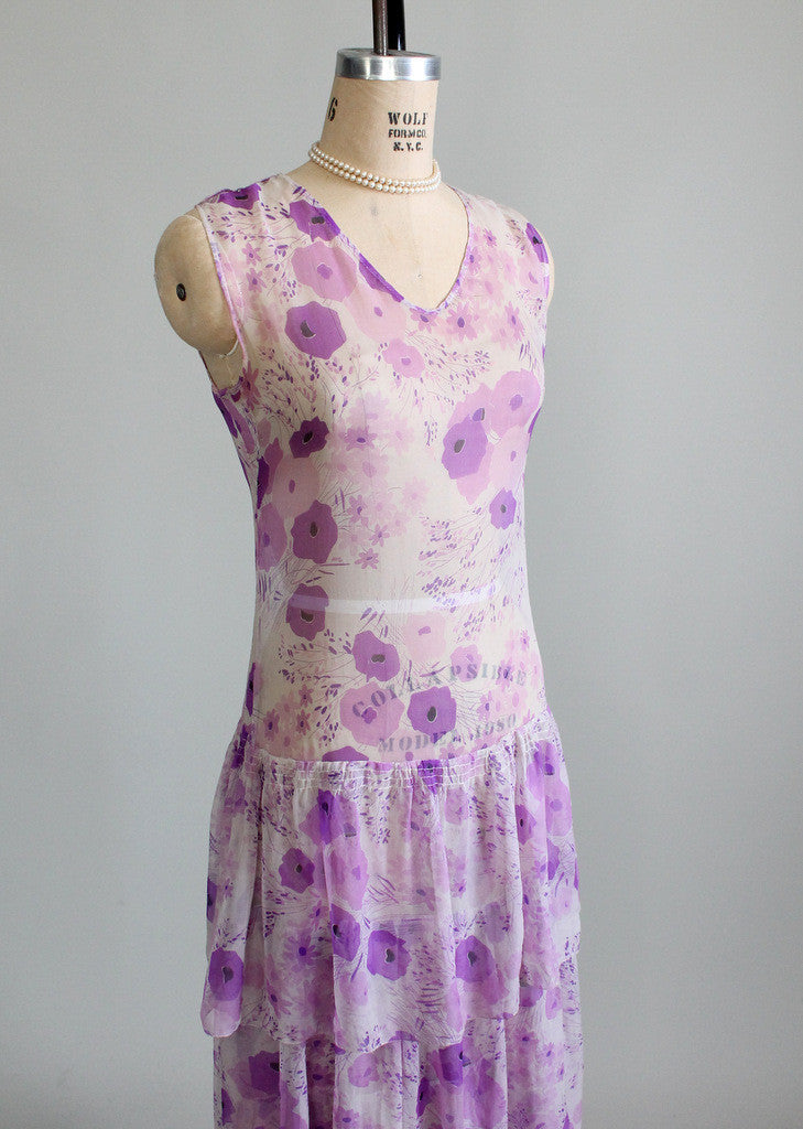 1920s Purple Floral Party Dress