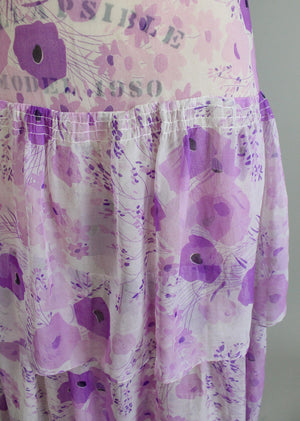 1920s Purple Floral Chiffon Dress 