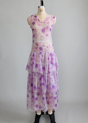 1920s Floral Chiffon Flapper Dress