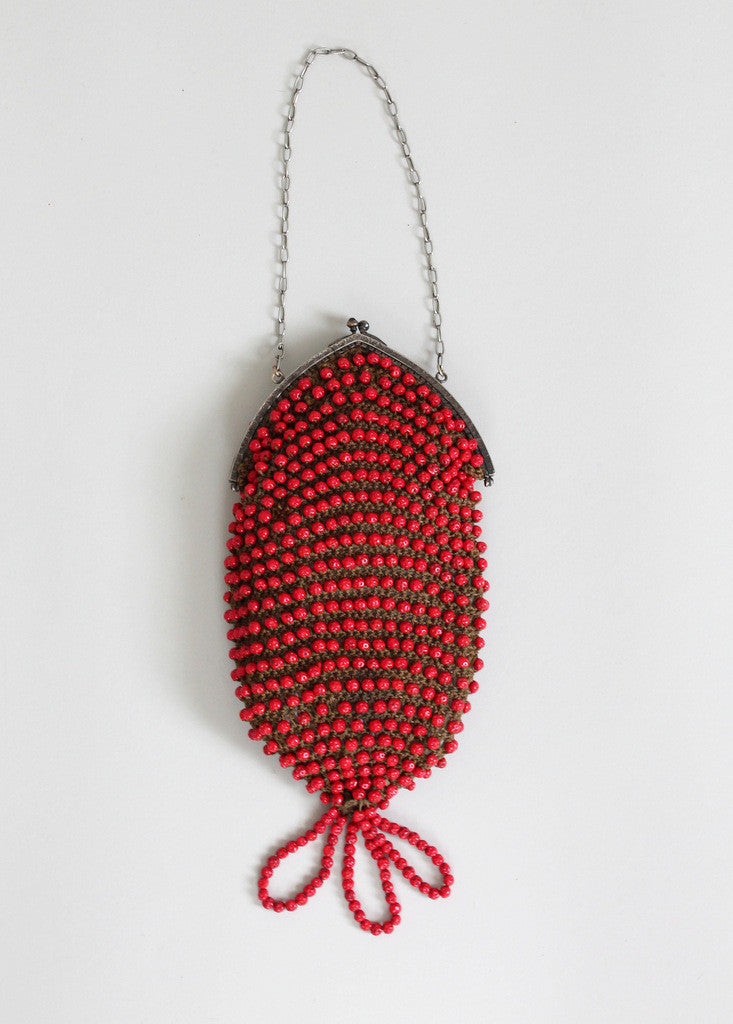 Vintage 1920s Red Beaded Flapper Purse