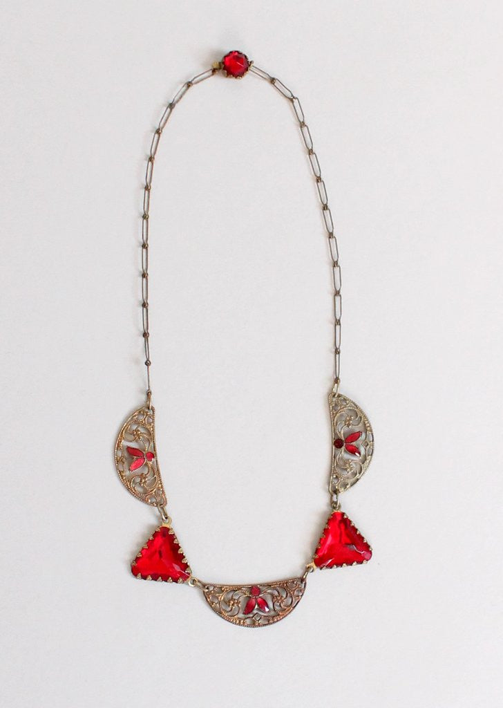 Vintage 1920s Red Enamel and Glass Necklace