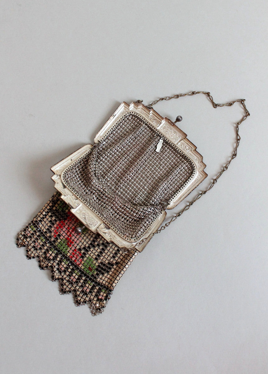 Vintage 1920s Whiting and Davis Rose Trellis Purse