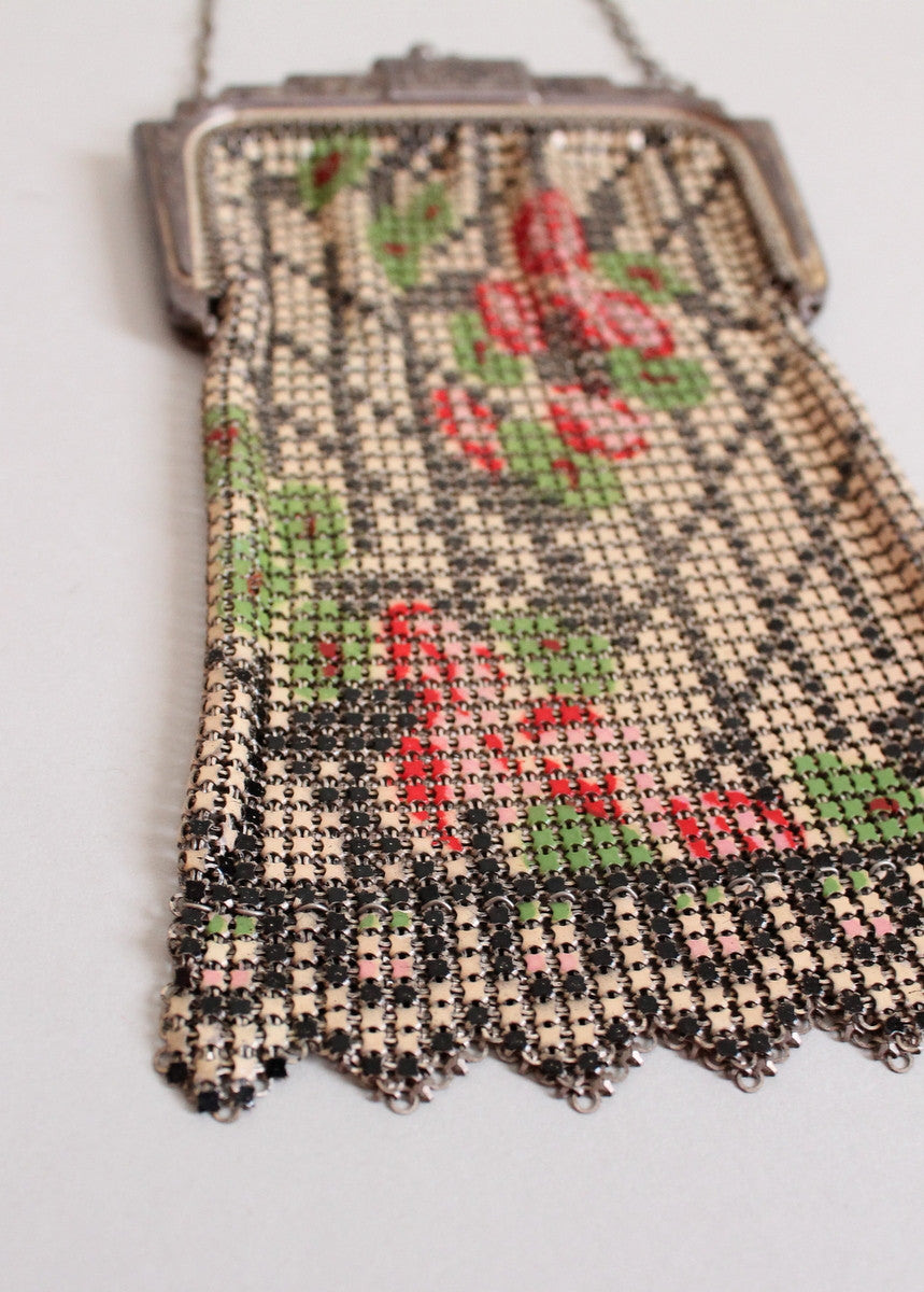 Vintage 1920s Whiting and Davis Rose Trellis Purse