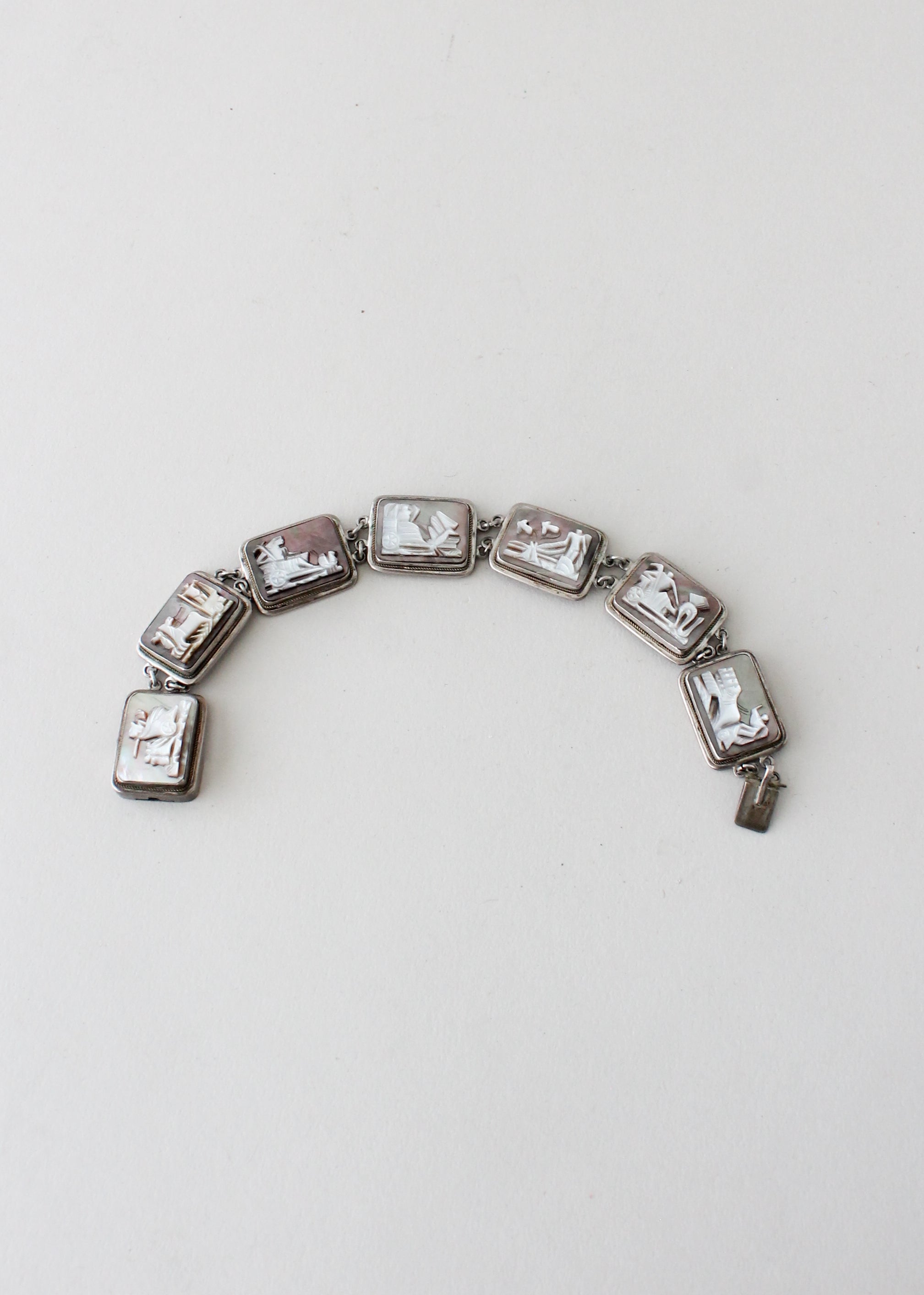 Vintage 1920s Greek Mythology Carved Abalone Bracelet