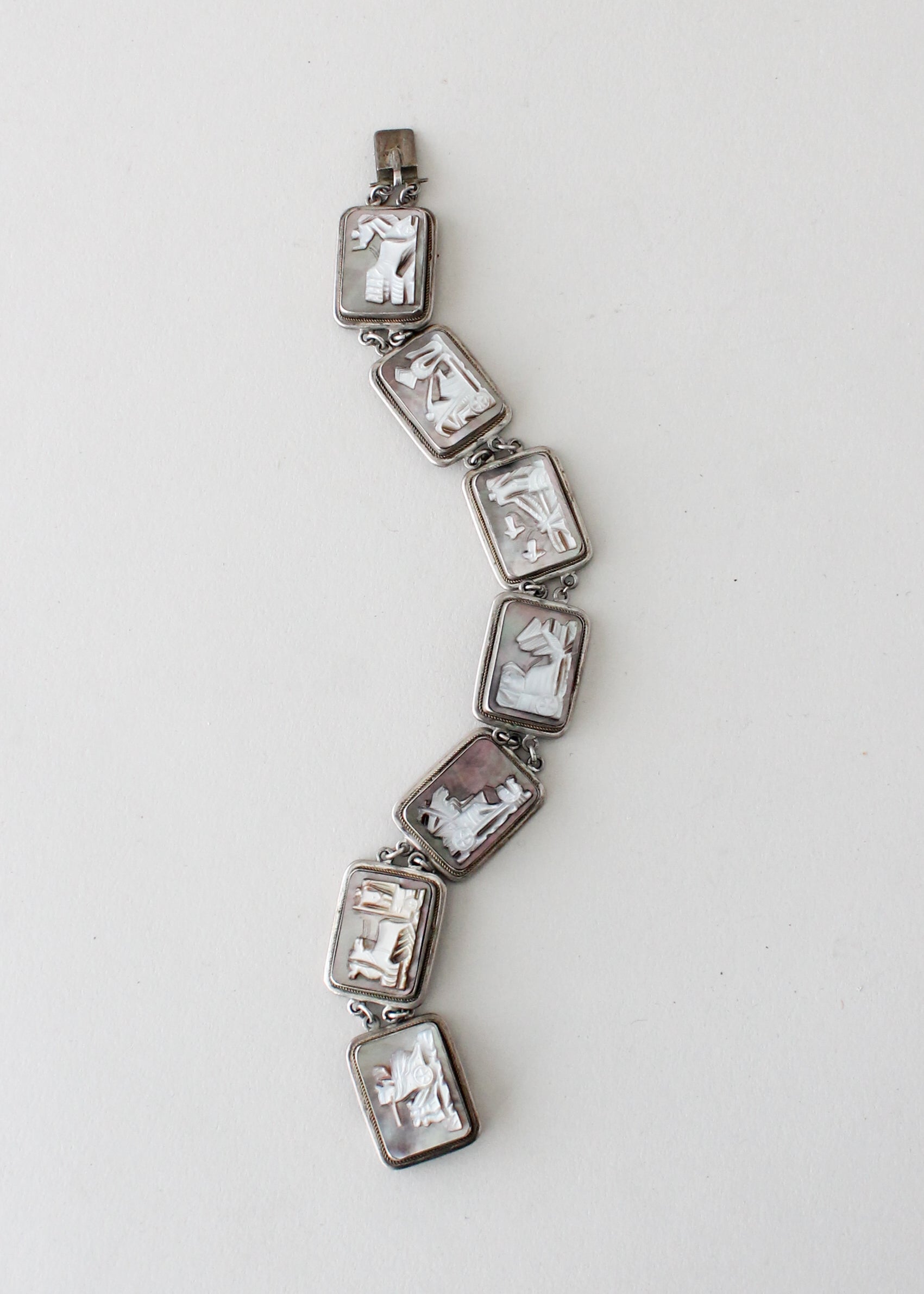 Vintage 1920s Greek Mythology Carved Abalone Bracelet