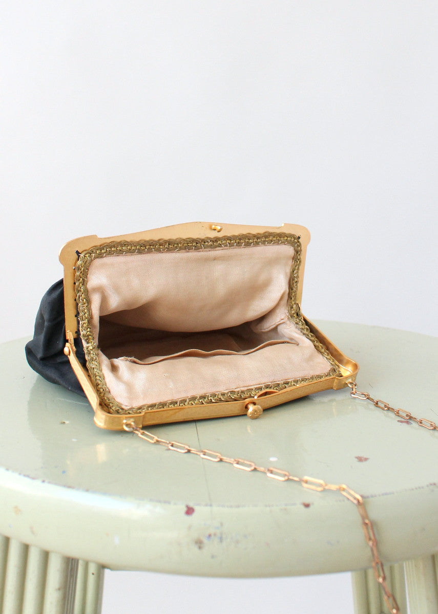 Vintage 1920s Embroidered Rose Silk Purse