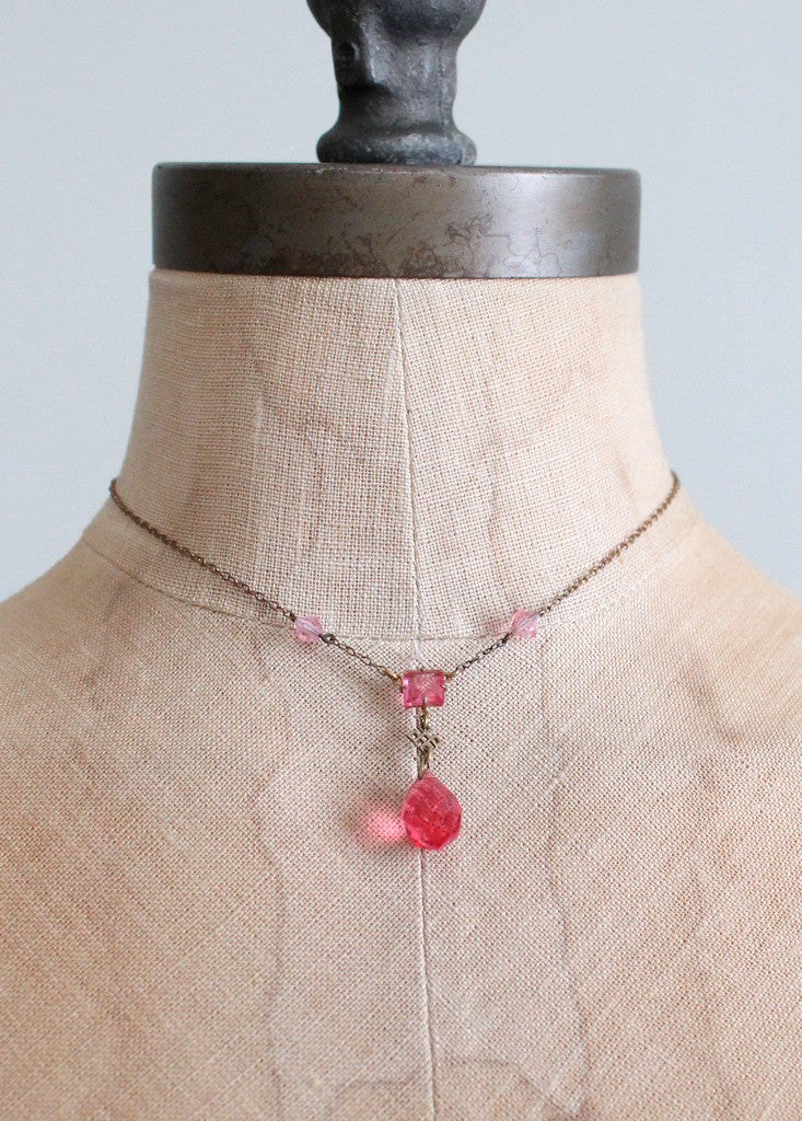 Vintage 1920s Pink Prism Necklace with Celtic Knot