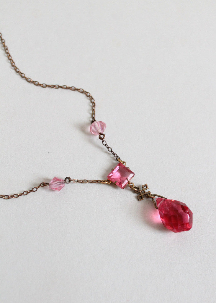 Vintage 1920s Pink Prism Necklace with Celtic Knot