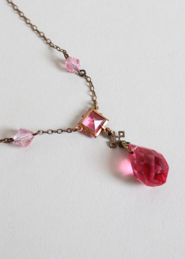 Vintage 1920s Pink Prism Necklace with Celtic Knot