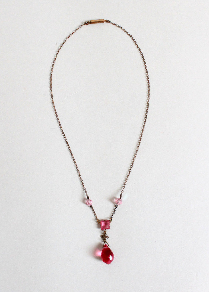 Vintage 1920s Pink Prism Necklace with Celtic Knot