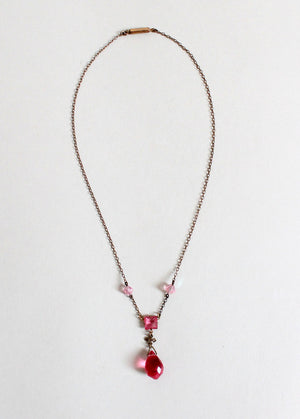Vintage 1920s Pink Prism Necklace with Celtic Knot