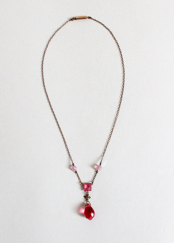 Vintage 1920s Pink Prism Necklace with Celtic Knot - Raleigh Vintage