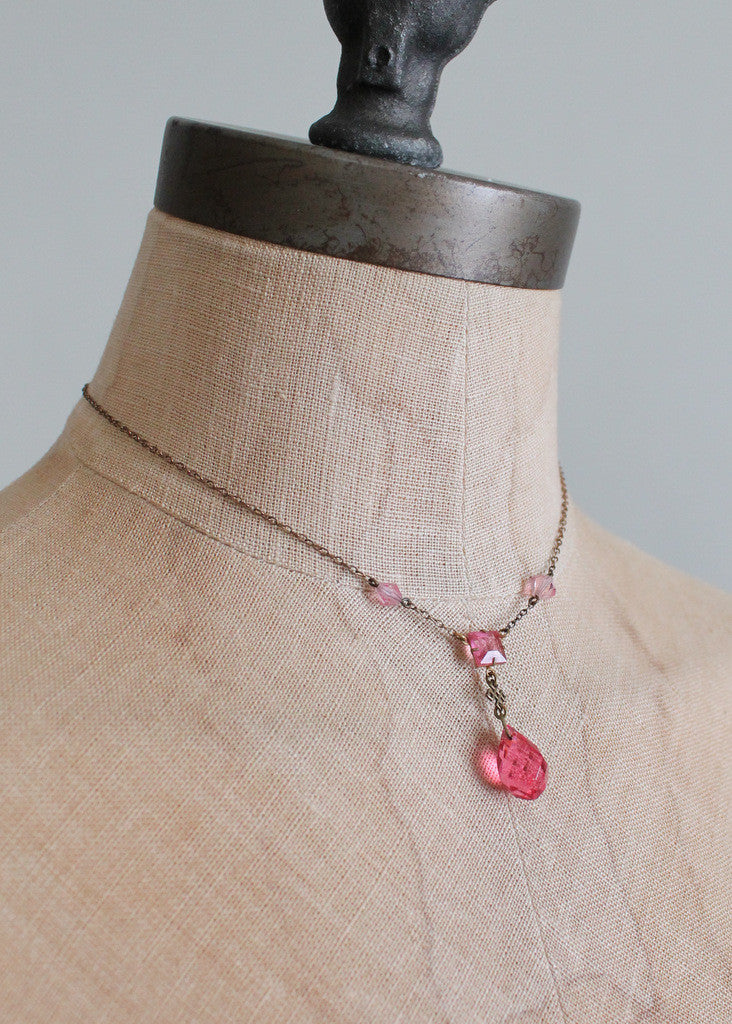Vintage 1920s Pink Prism Necklace with Celtic Knot