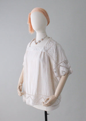 Vintage 1920s Linen and Lace Tunic Top