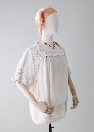 Vintage 1920s Linen and Lace Tunic Top
