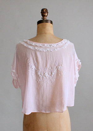 Vintage 1920s Embroidered Pink Cotton Blouse