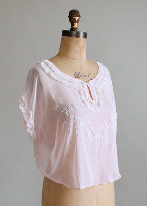Vintage 1920s Embroidered Pink Cotton Blouse