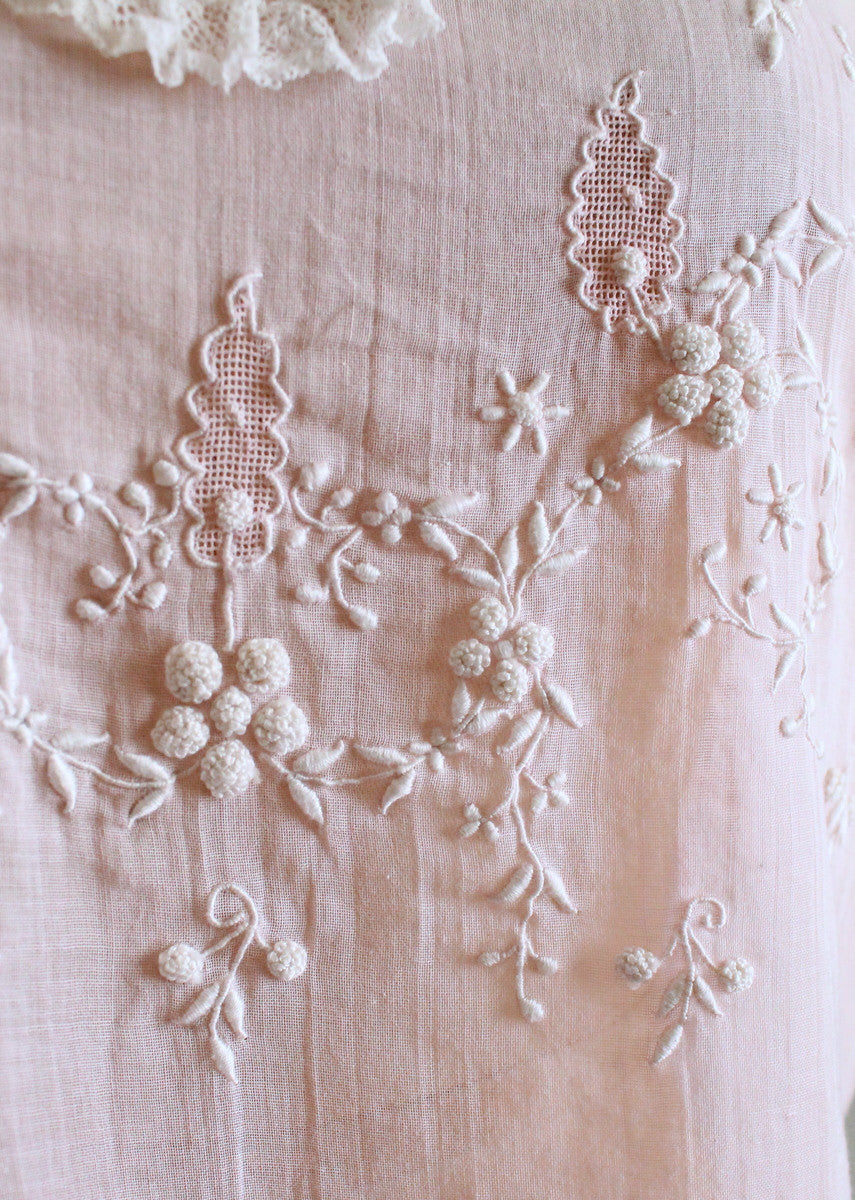 Vintage 1920s Embroidered Pink Cotton Blouse
