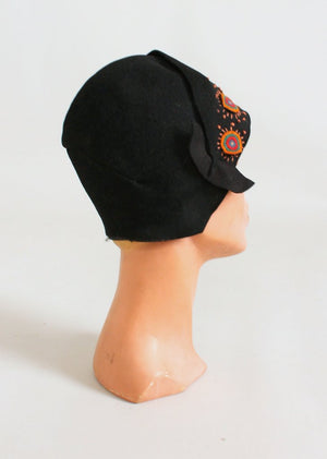 Vintage Late 1920s Embroidered Circles Cloche Hat