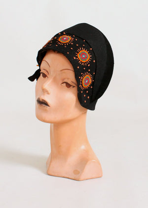 Vintage Late 1920s Embroidered Circles Cloche Hat