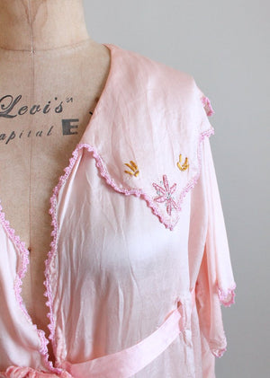 Vintage 1920s Embroidered Pink Silk Lounging Bed Jacket